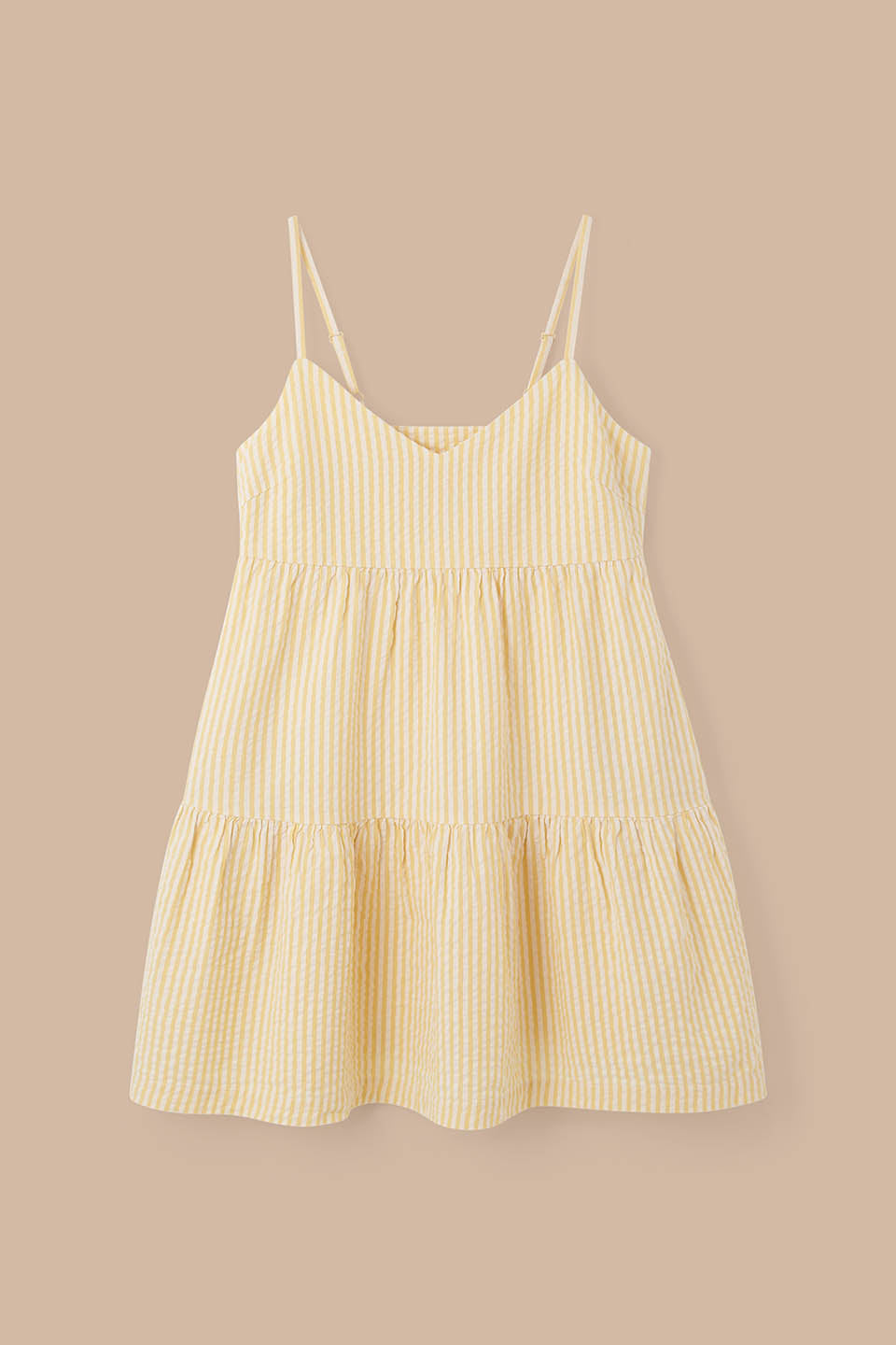 Mae - Cotton Mini Dress in Yellow Stripe
