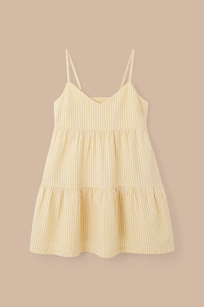 Mae - Cotton Mini Dress in Yellow Stripe