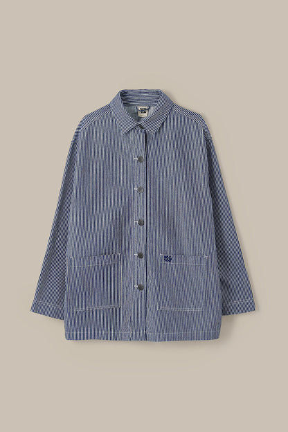 Olly - Cotton Jacket in Navy Stripe