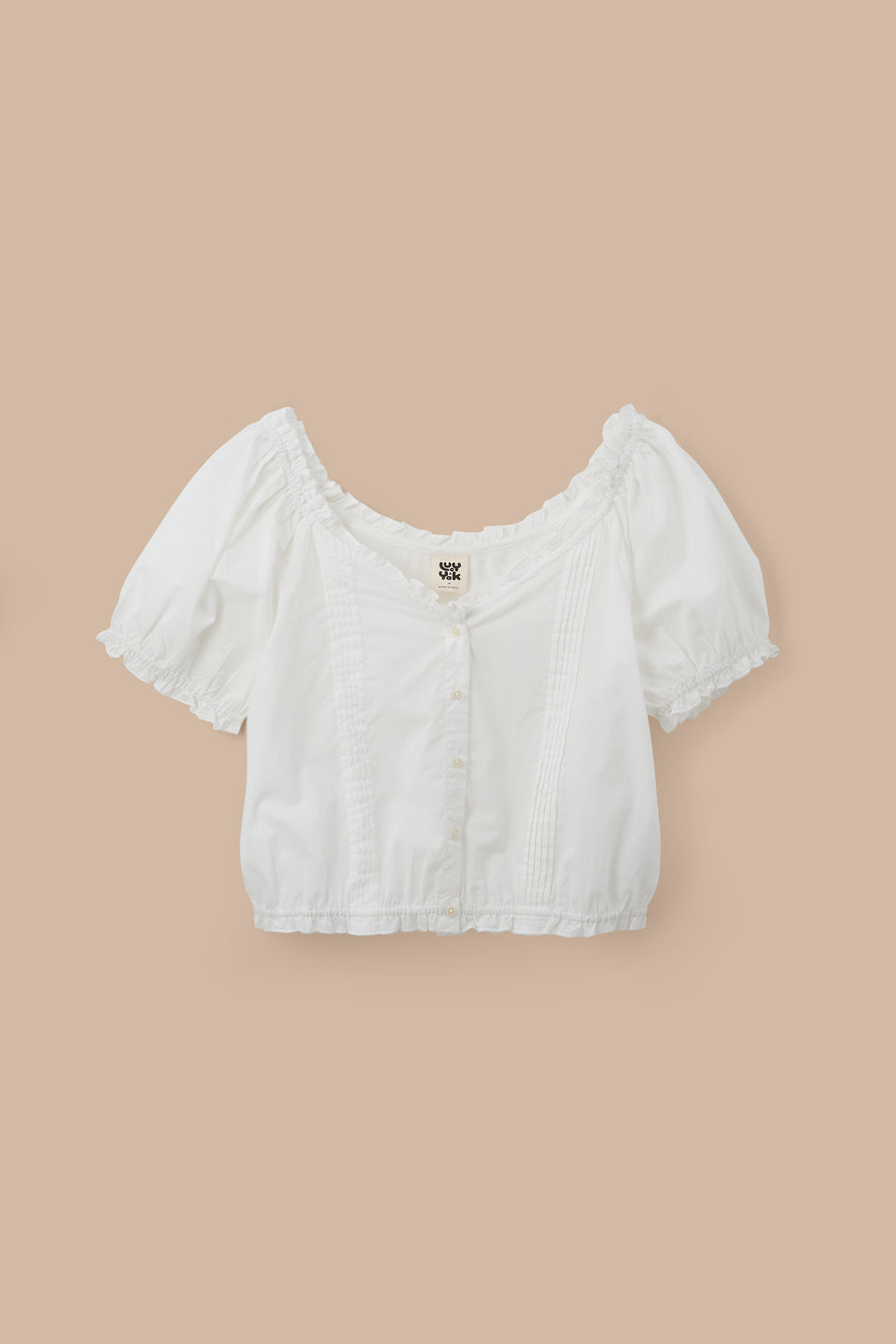 Sage - Cotton Puff Sleeve Blouse in White