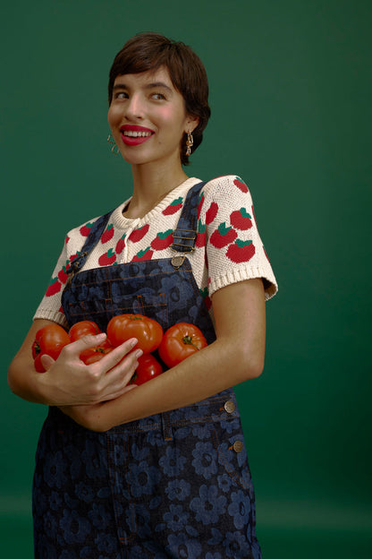 Lizzie - Cotton Short Sleeve Knitted Cardigan in Tomatoes