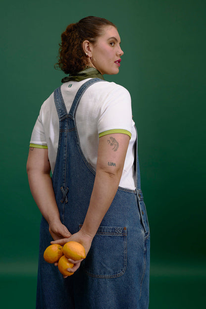 Toluca - Denim Barrel Leg Dungarees in Vintage Wash