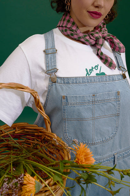 Jara - Denim Dungarees Shorts in Light Wash with Metal Clasps