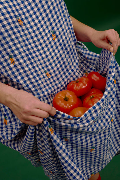Sacha - Cotton Midi Dress in Gingham Carrot Embroidery