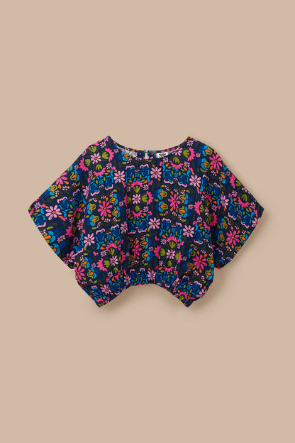 Zamora - Cotton Top in Blue Artisan Floral Patchwork