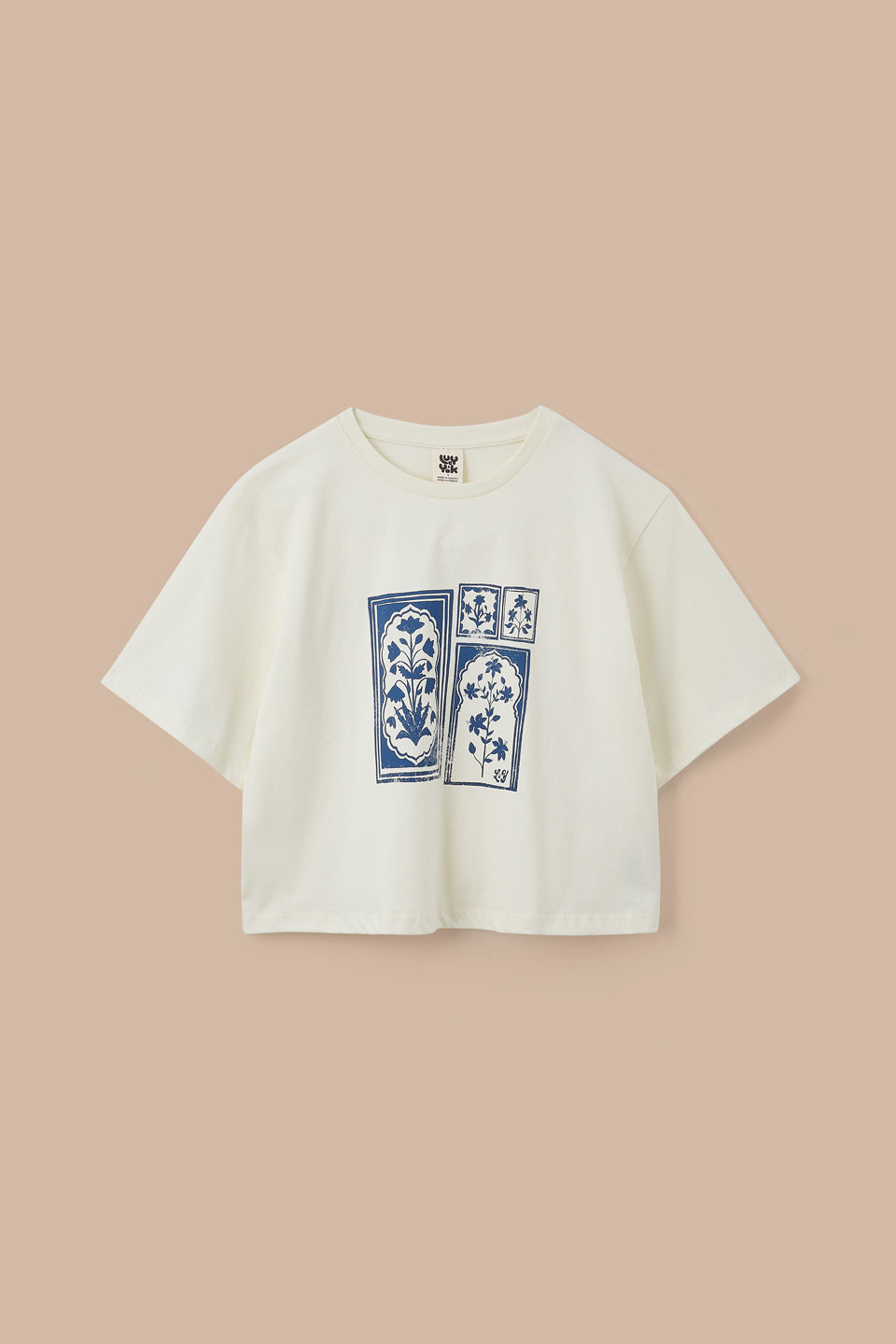 Zayla - Cotton Cropped Boxy T-Shirt in Ecru Walled Blooms