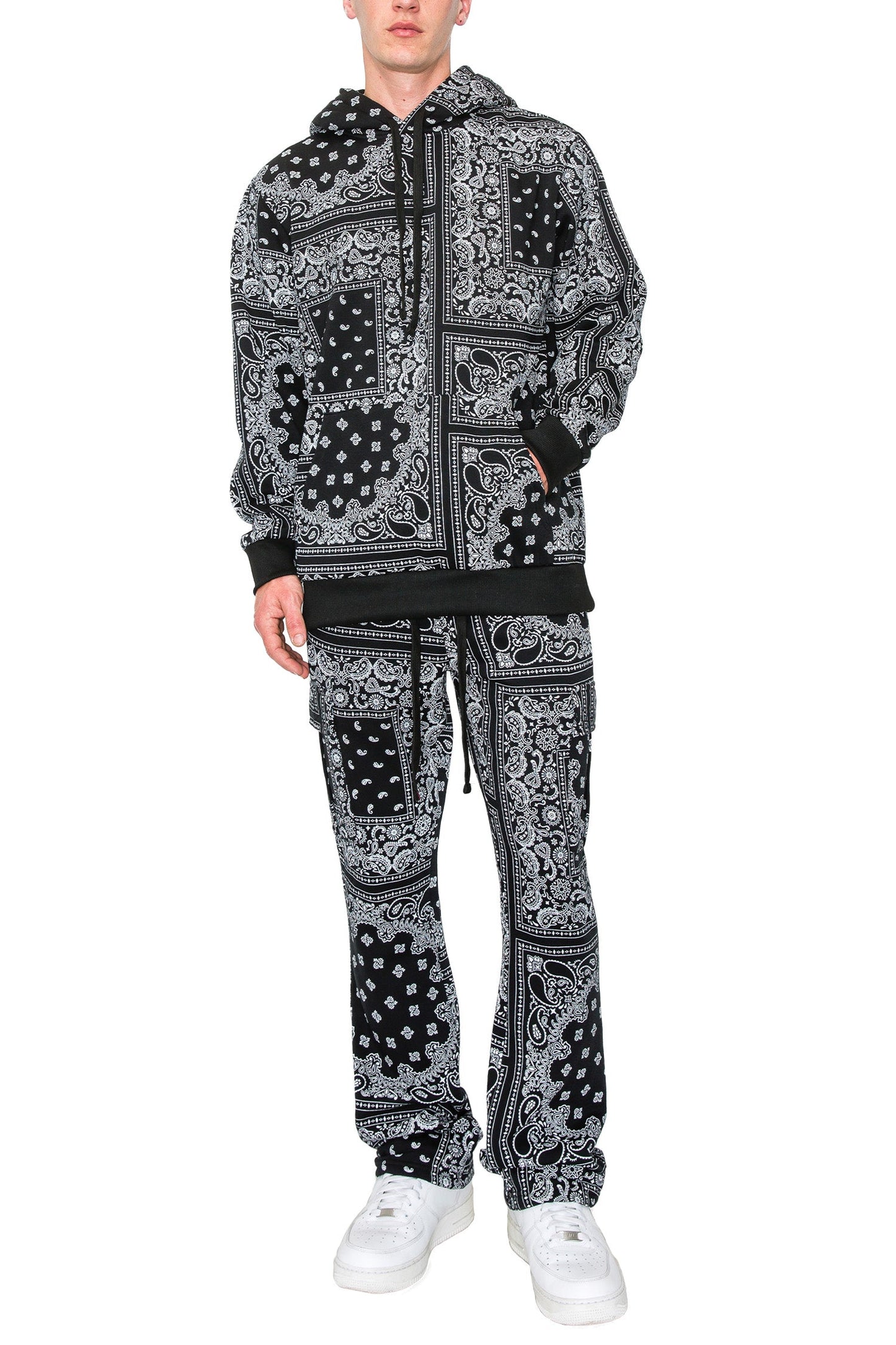 Men's Bandana Pullover Cargo Flared Fleece Set