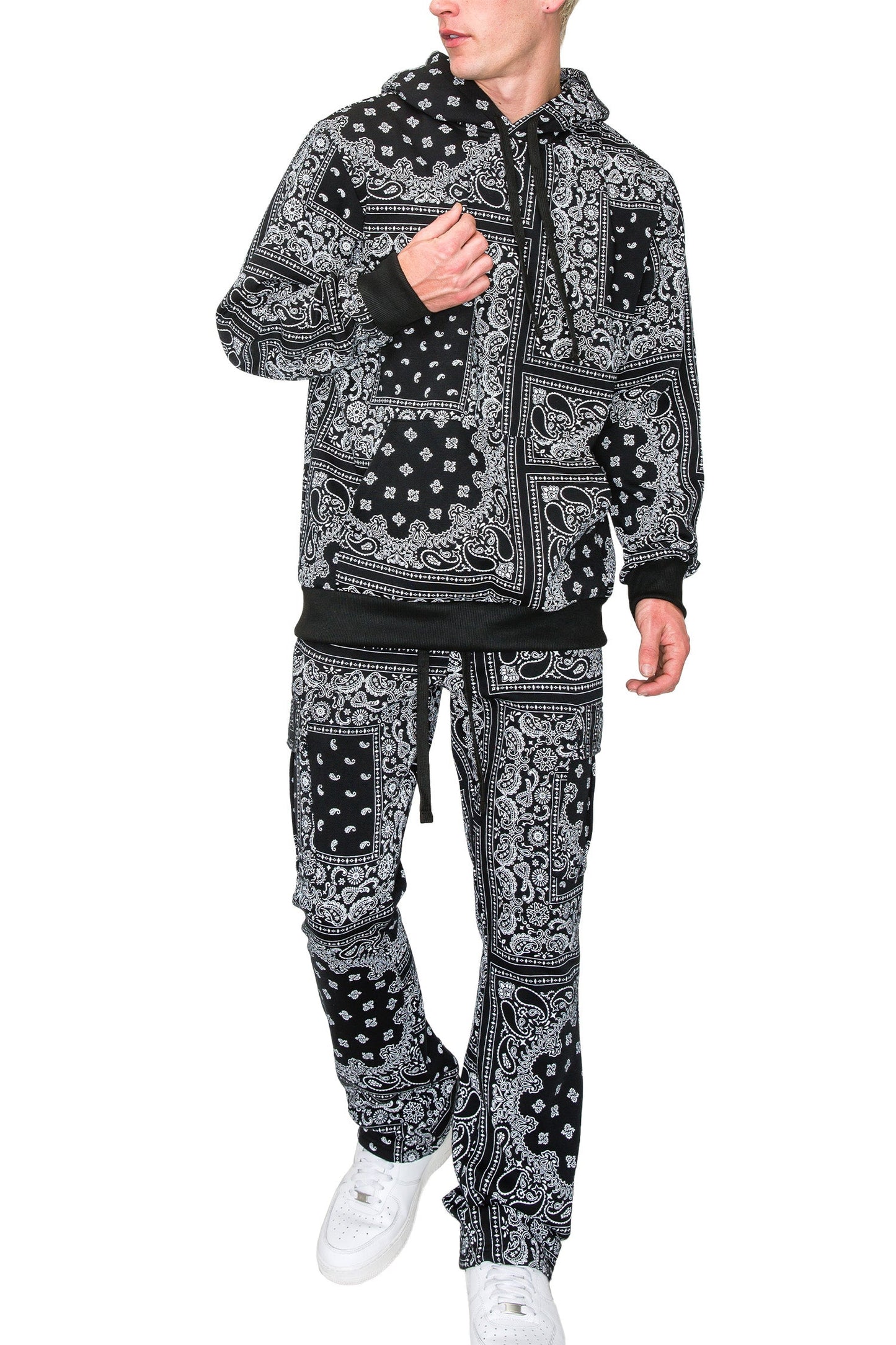 Men's Bandana Pullover Cargo Flared Fleece Set