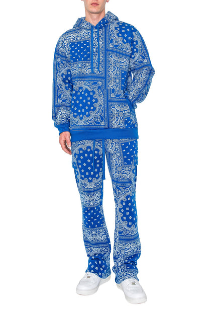 Men's Bandana Pullover Cargo Flared Fleece Set