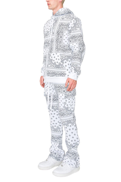 Men's Bandana Pullover Cargo Flared Fleece Set