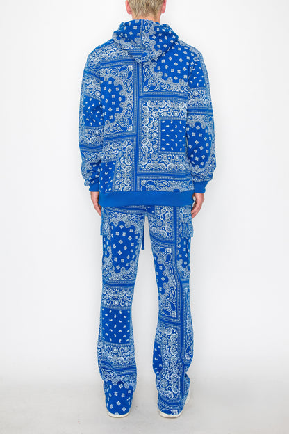 Bandana Pullover Cargo Flared Fleece Set