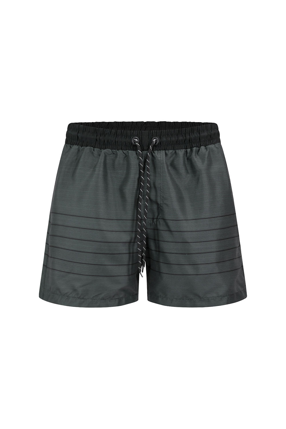 Men's Nylon Striped Summer Swim Shorts (Black)