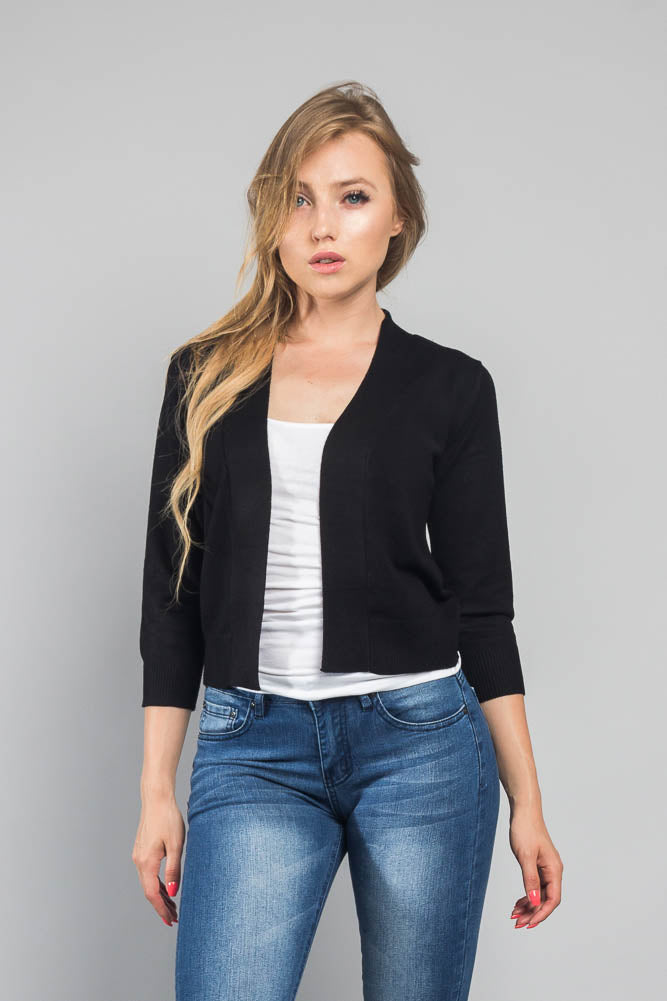 Women's Classic 3/4 Sleeve Cropped Cardigan