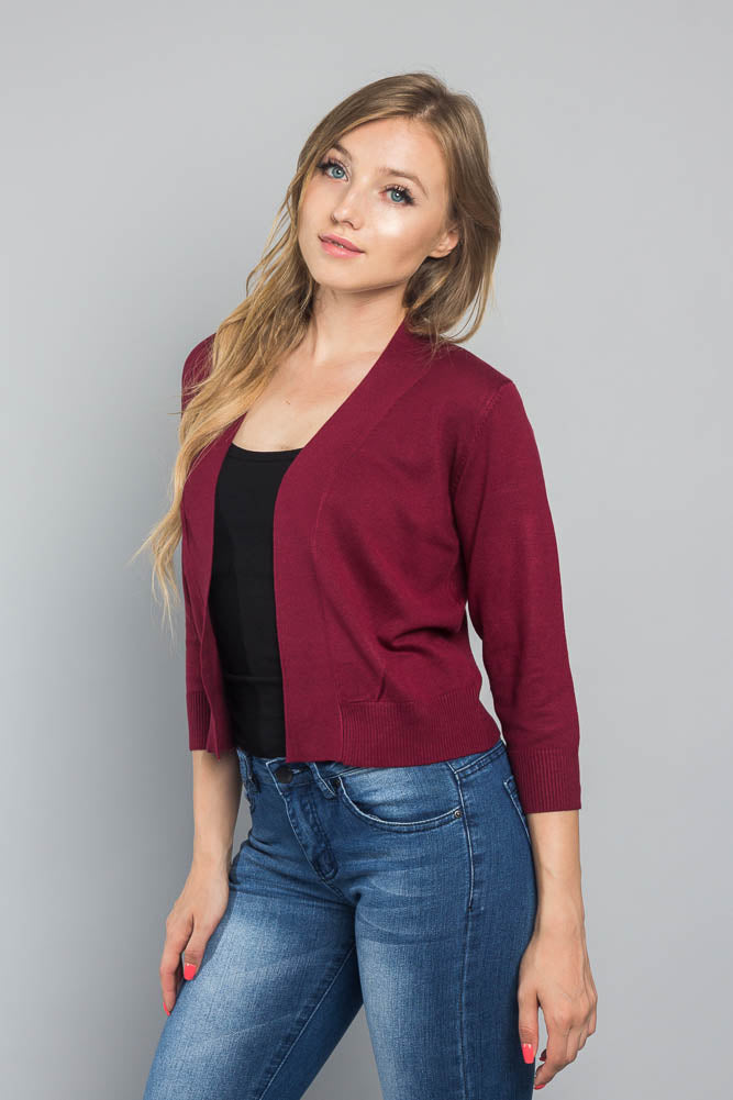 Women's Classic 3/4 Sleeve Cropped Cardigan