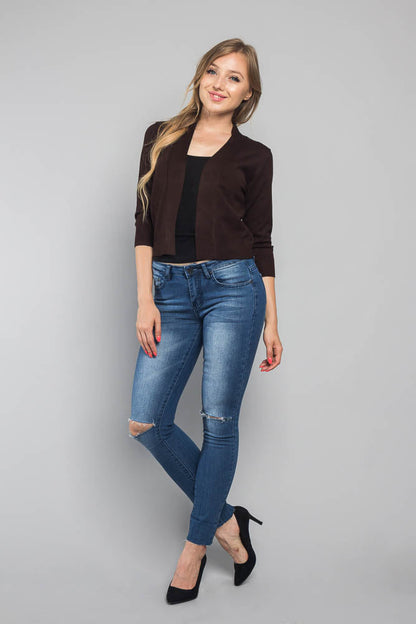 Women's Classic 3/4 Sleeve Cropped Cardigan