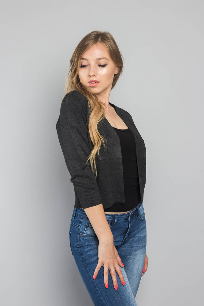 Women's Classic 3/4 Sleeve Cropped Cardigan