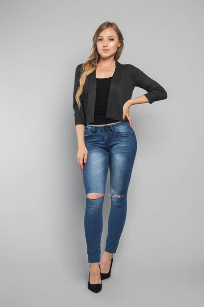 Women's Classic 3/4 Sleeve Cropped Cardigan