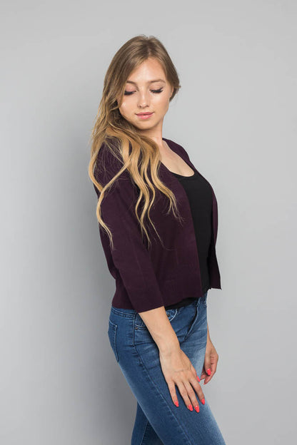 Women's Classic 3/4 Sleeve Cropped Cardigan