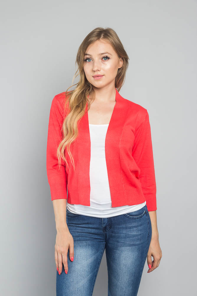 Women's Classic 3/4 Sleeve Cropped Cardigan