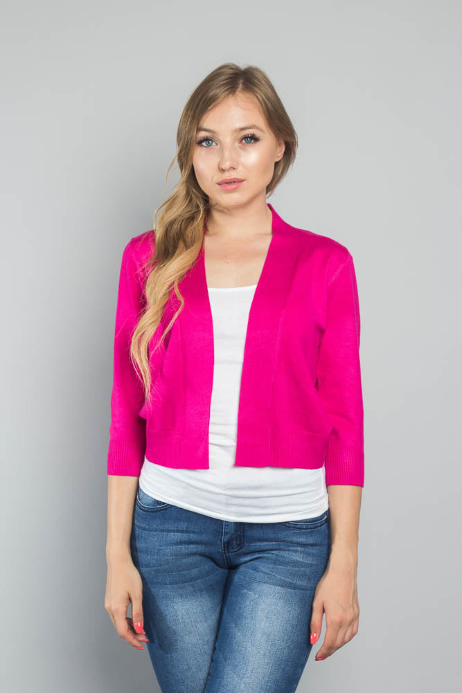 Women's Classic 3/4 Sleeve Cropped Cardigan