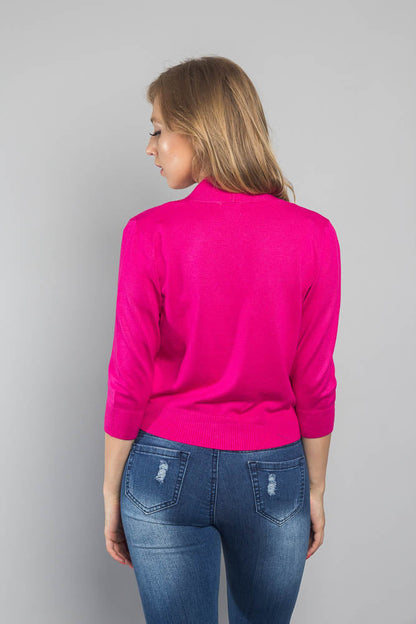 Women's Classic 3/4 Sleeve Cropped Cardigan