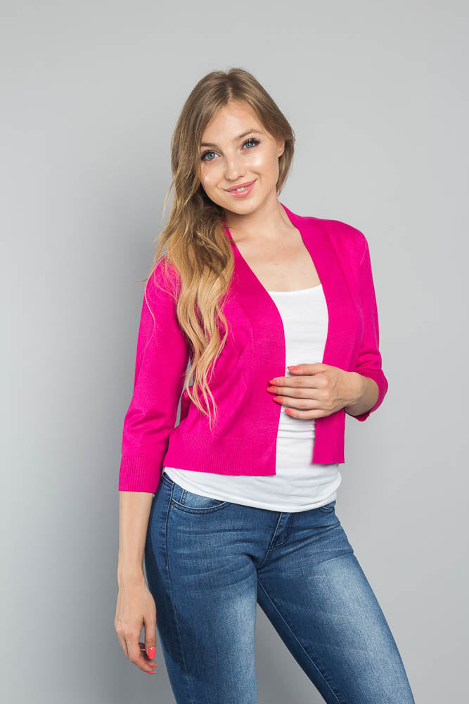 Women's Classic 3/4 Sleeve Cropped Cardigan