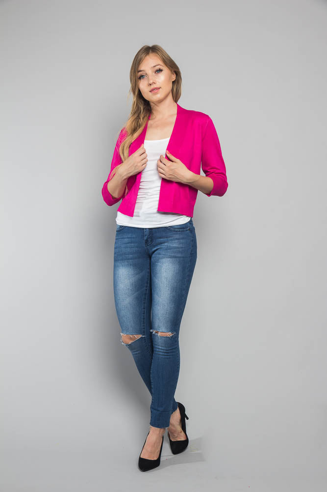 Women's Classic 3/4 Sleeve Cropped Cardigan