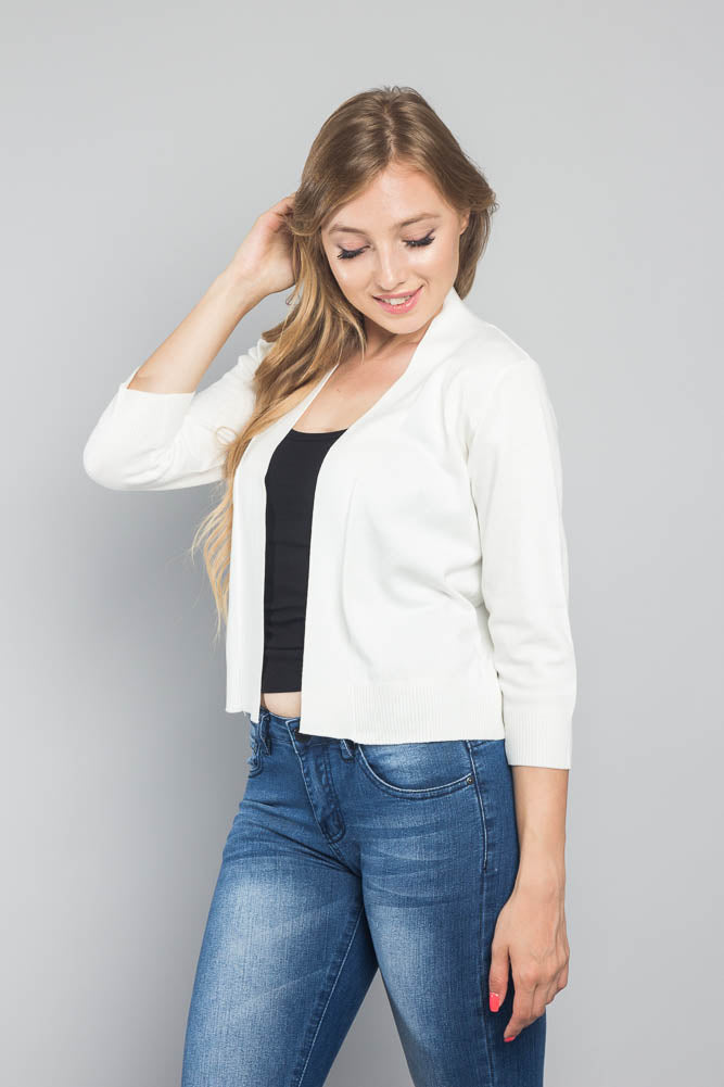 Women's Classic 3/4 Sleeve Cropped Cardigan