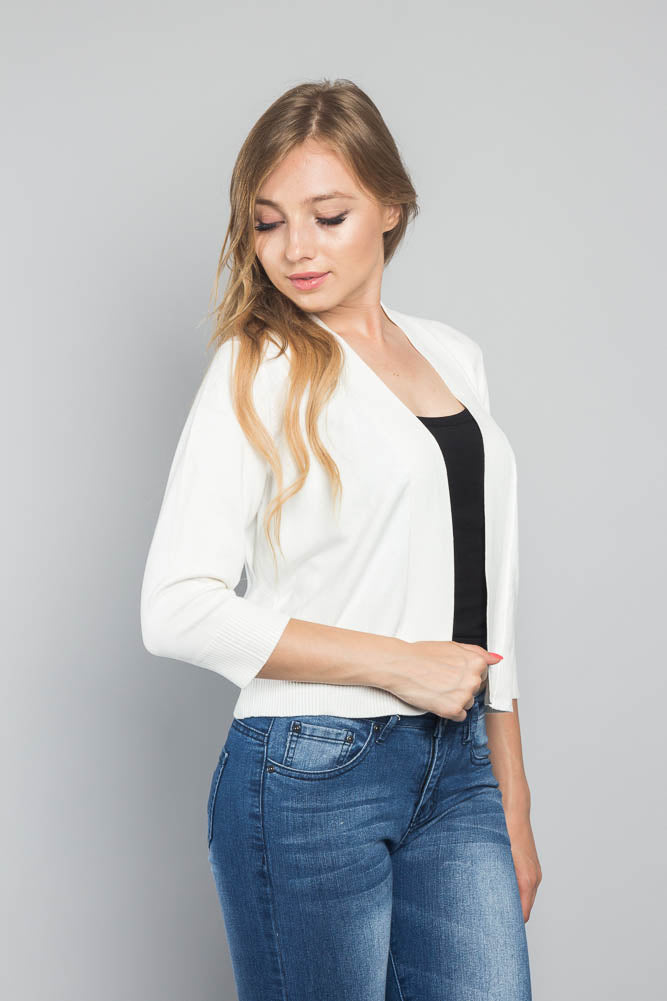 Women's Classic 3/4 Sleeve Cropped Cardigan