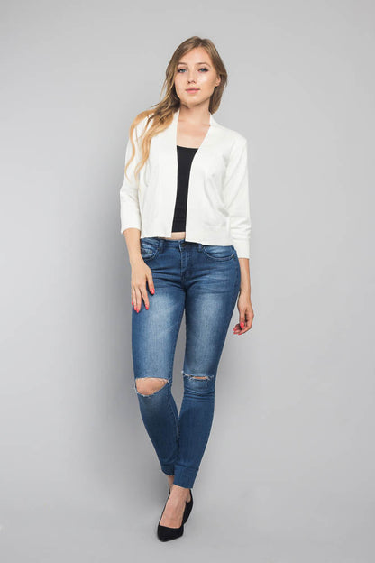 Women's Classic 3/4 Sleeve Cropped Cardigan