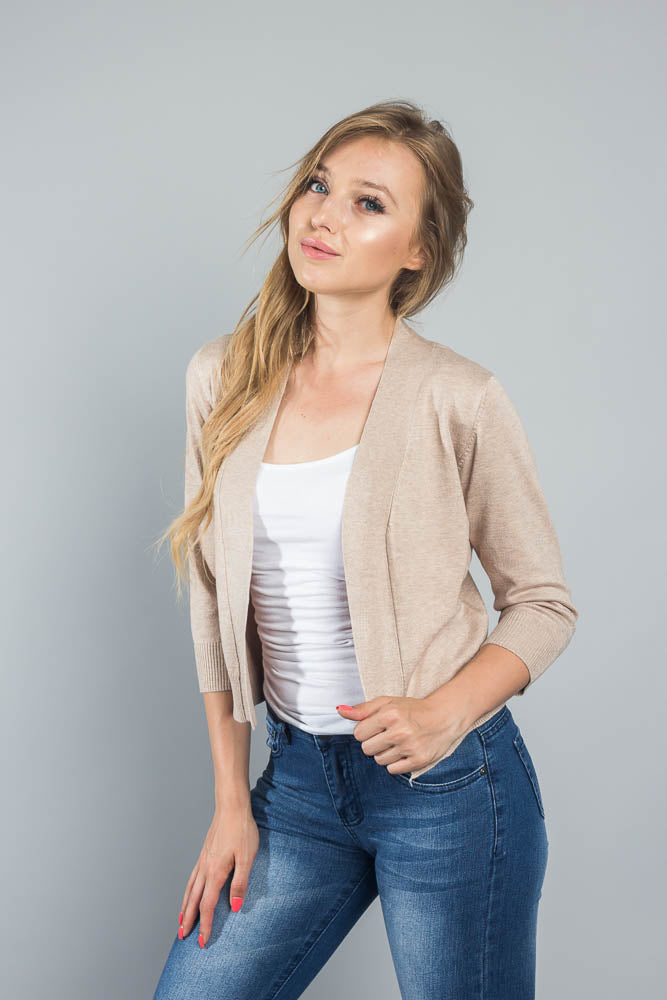 Women's Classic 3/4 Sleeve Cropped Cardigan