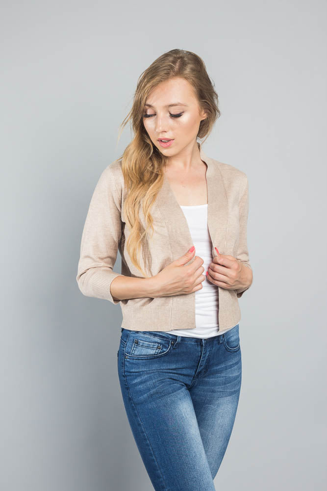 Women's Classic 3/4 Sleeve Cropped Cardigan