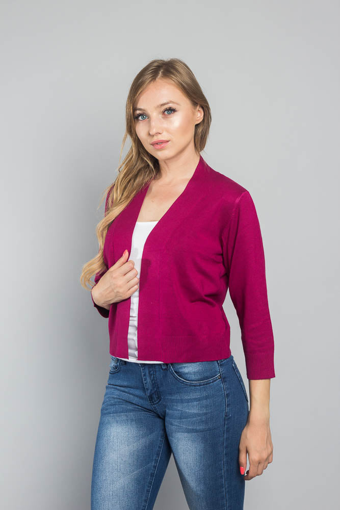 Women's Classic 3/4 Sleeve Cropped Cardigan