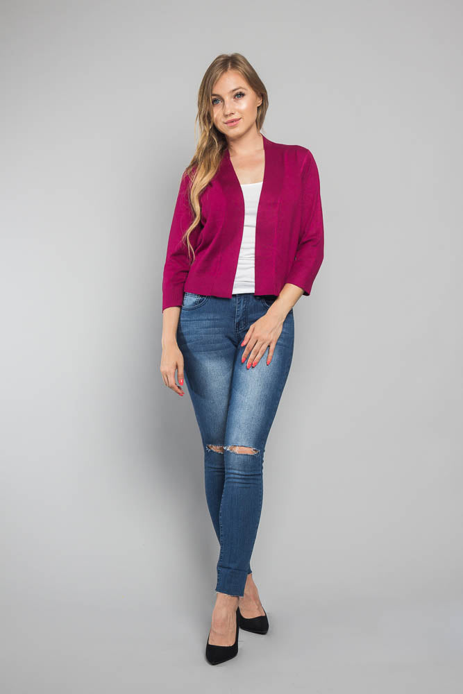 Women's Classic 3/4 Sleeve Cropped Cardigan