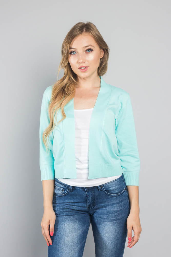 Women's Classic 3/4 Sleeve Cropped Cardigan