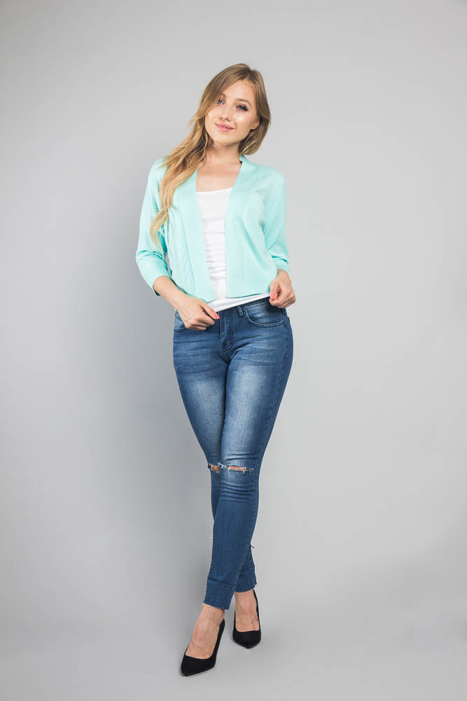 Women's Classic 3/4 Sleeve Cropped Cardigan