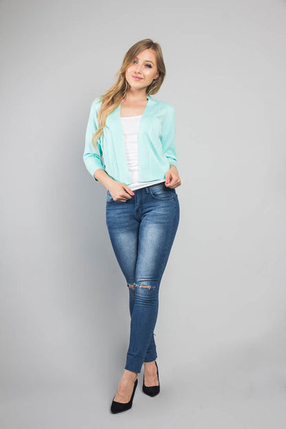 Women's Classic 3/4 Sleeve Cropped Cardigan