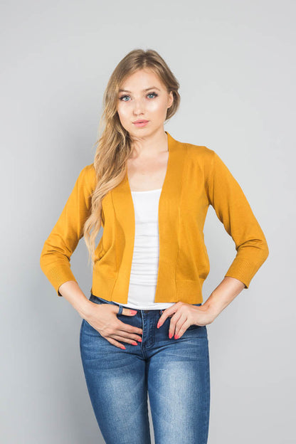 Women's Classic 3/4 Sleeve Cropped Cardigan