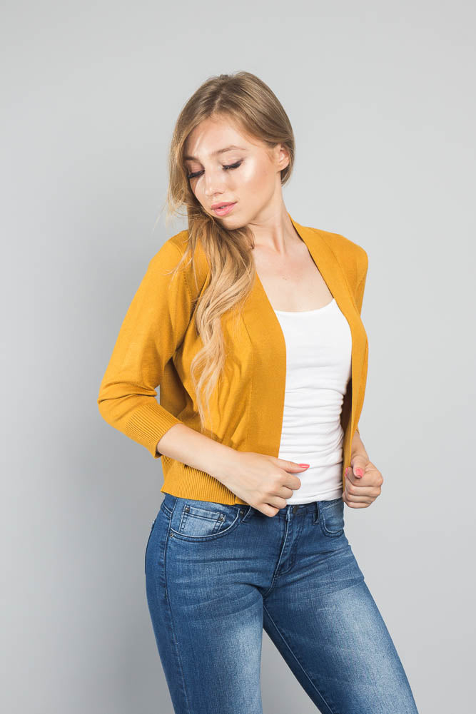 Women's Classic 3/4 Sleeve Cropped Cardigan