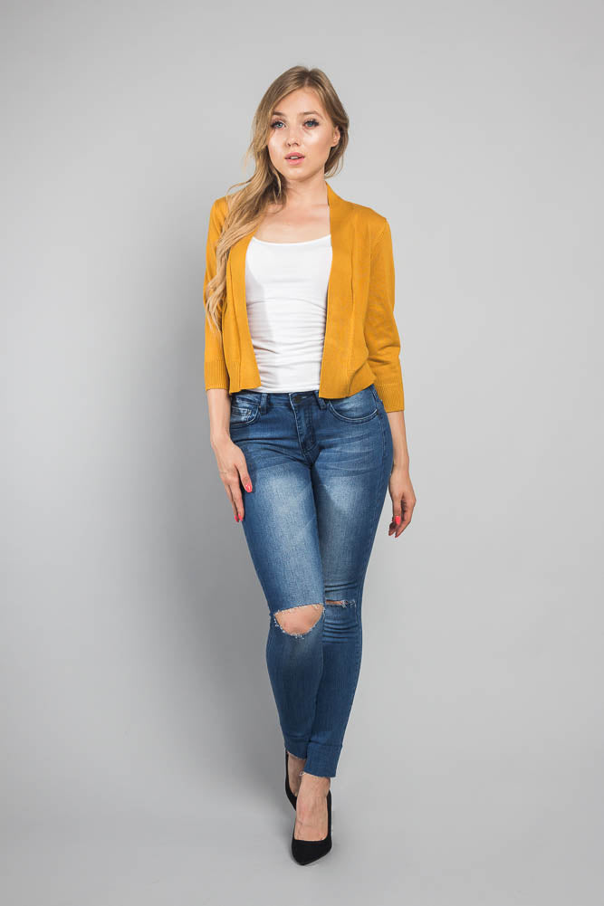 Women's Classic 3/4 Sleeve Cropped Cardigan