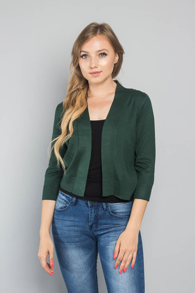 Women's Classic 3/4 Sleeve Cropped Cardigan