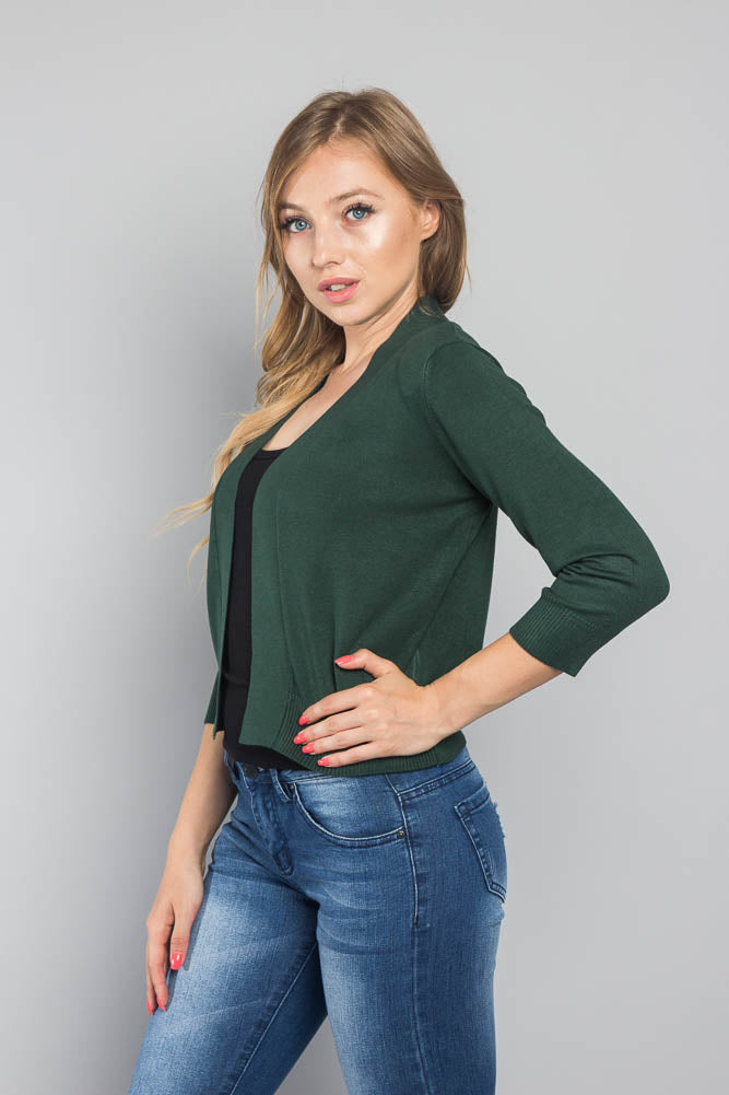Women's Classic 3/4 Sleeve Cropped Cardigan