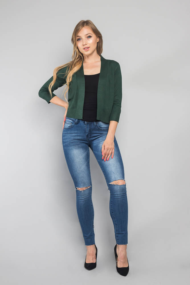 Women's Classic 3/4 Sleeve Cropped Cardigan