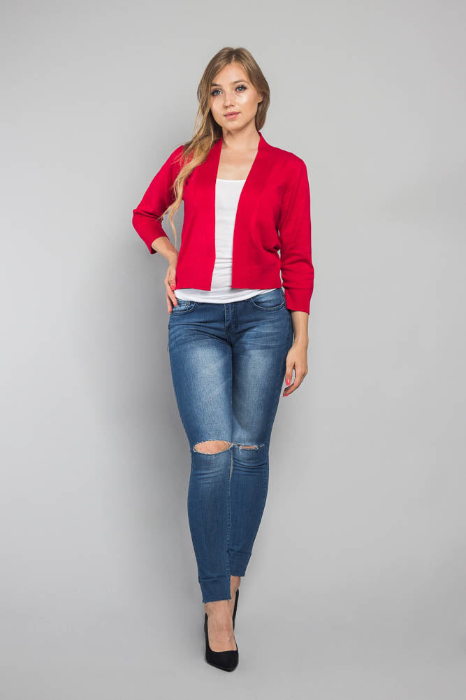 Women's Classic 3/4 Sleeve Cropped Cardigan