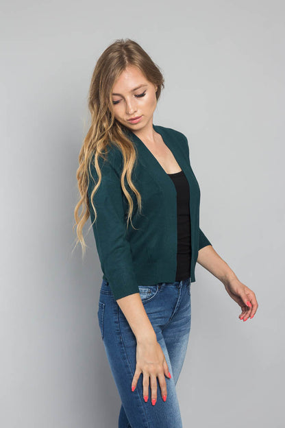 Women's Classic 3/4 Sleeve Cropped Cardigan