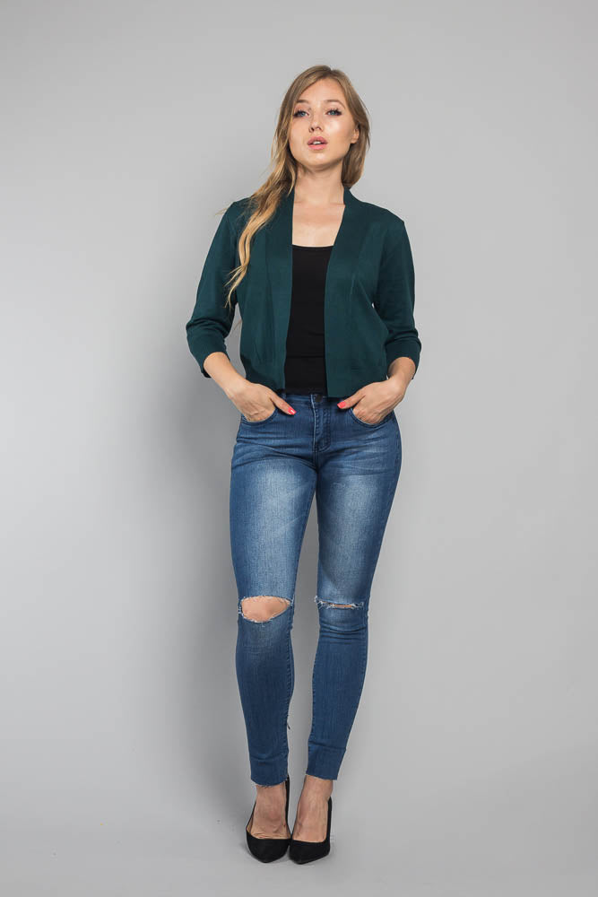 Women's Classic 3/4 Sleeve Cropped Cardigan