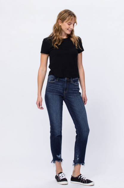 Judy Blue Destroyed Hem Girlfriend Jeans