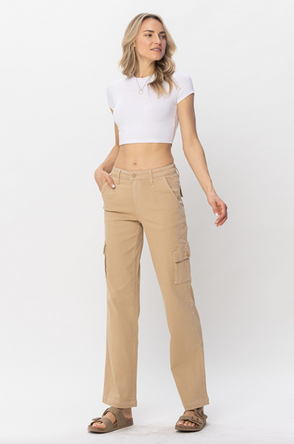 Judy Blue Khaki Cargo Straight Leg Pants
