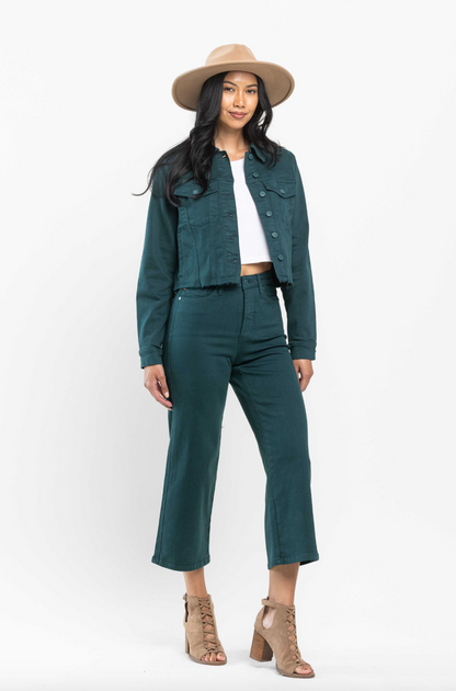 Judy Blue Tummy Control Wide Leg Crop - Teal
