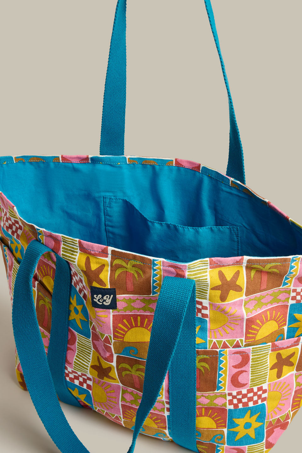 Teo - Cotton Beach Bag in Coastal Tile